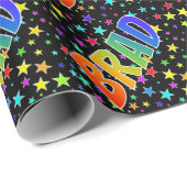 Regenboogvoornaam "BRAD" + sterren Cadeaupapier (Rol Hoek)