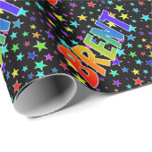Regenboogvoornaam "BRENT" + sterren Cadeaupapier (Rol Hoek)