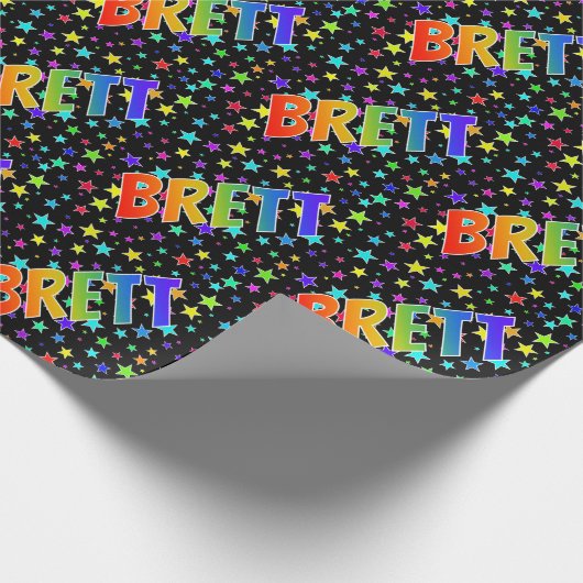 Regenboogvoornaam "BRETT" + sterren Cadeaupapier (Hoek)
