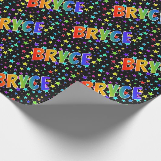 Regenboogvoornaam "BRYCE" + sterren Cadeaupapier (Hoek)