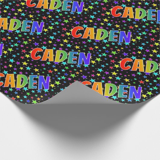 Regenboogvoornaam "CADEN" + sterren Cadeaupapier (Hoek)
