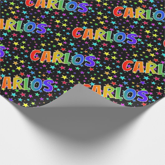 Regenboogvoornaam "CARLOS" + sterren Cadeaupapier (Hoek)