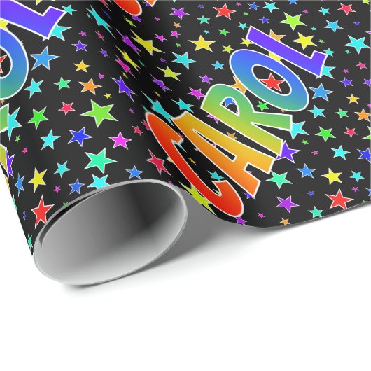 Regenboogvoornaam "CAROL" + sterren Cadeaupapier (Rol Hoek)