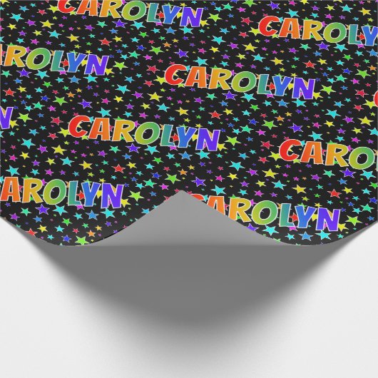 Regenboogvoornaam "CAROLYN" + sterren Cadeaupapier (Hoek)