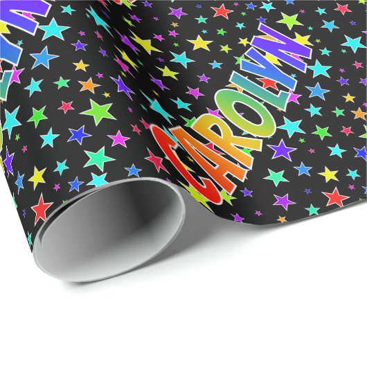 Regenboogvoornaam "CAROLYN" + sterren Cadeaupapier (Rol Hoek)