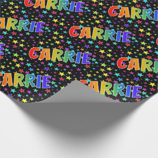 Regenboogvoornaam "CARRIE" + sterren Cadeaupapier (Hoek)