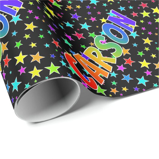 Regenboogvoornaam "CARSON" + sterren Cadeaupapier (Rol Hoek)