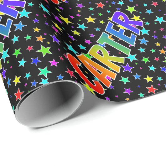 Regenboogvoornaam "CARTER" + sterren Cadeaupapier (Rol Hoek)