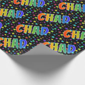 Regenboogvoornaam "CHAD" + sterren Cadeaupapier (Hoek)