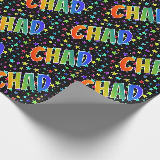 Regenboogvoornaam "CHAD" + sterren Cadeaupapier (Hoek)