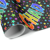 Regenboogvoornaam "CHAD" + sterren Cadeaupapier (Rol Hoek)