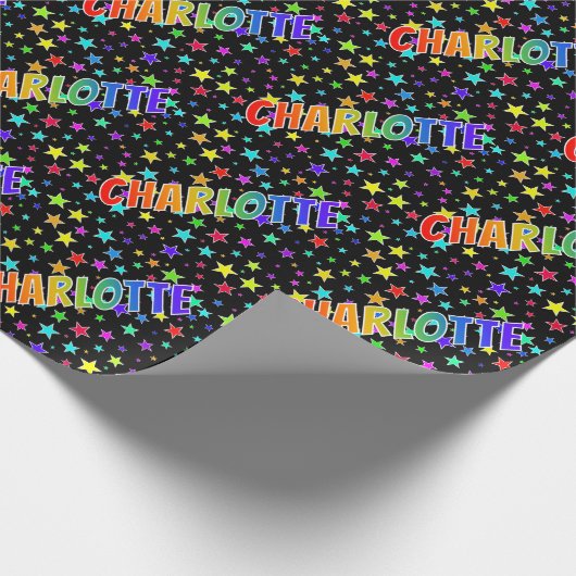 Regenboogvoornaam "CHARLOTTE" + sterren Cadeaupapier (Hoek)