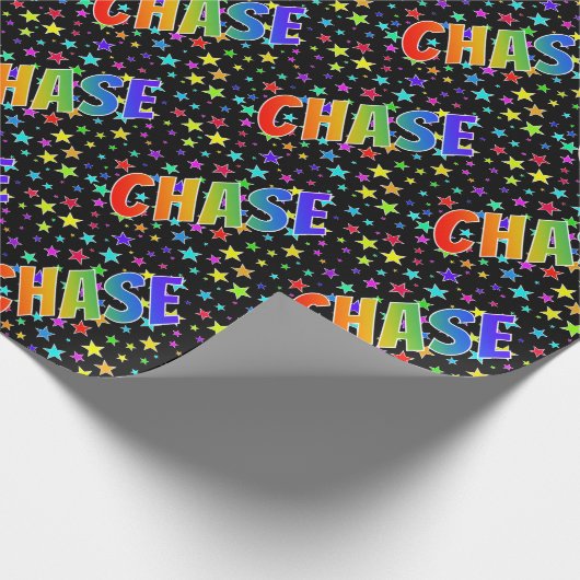Regenboogvoornaam "CHASE" + sterren Cadeaupapier (Hoek)