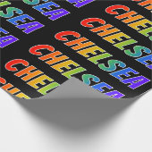Regenboogvoornaam "CHELSEA"; vun en kleurrijk Cadeaupapier (Hoek)