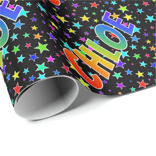 Regenboogvoornaam "CHLOE" + sterren Cadeaupapier (Rol Hoek)