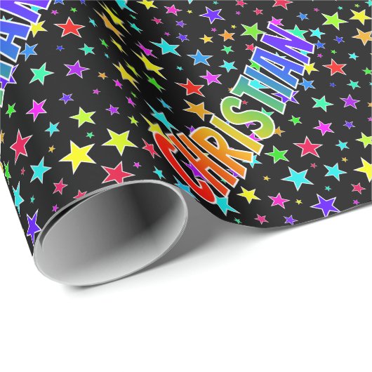 Regenboogvoornaam "CHRISTELIJK" + sterren Cadeaupapier (Rol Hoek)