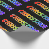 Regenboogvoornaam "CHRISTINA"; vun en kleurrijk Cadeaupapier (Hoek)