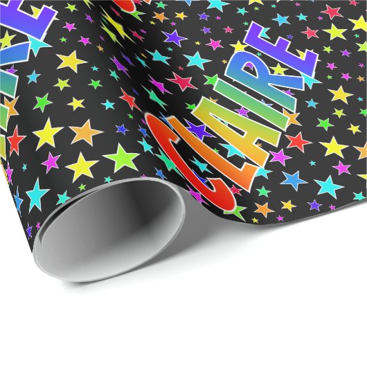 Regenboogvoornaam "CLAIRE" + sterren Cadeaupapier (Rol Hoek)