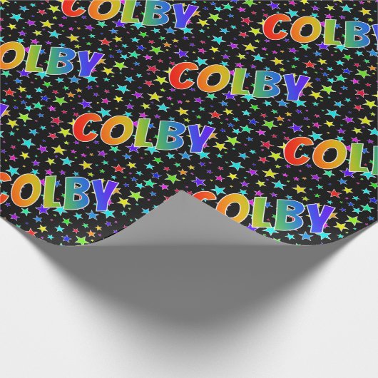 Regenboogvoornaam "COLBY" + sterren Cadeaupapier (Hoek)