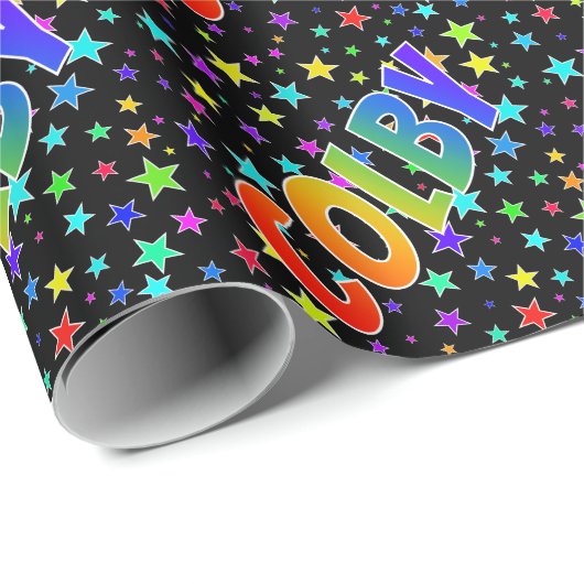 Regenboogvoornaam "COLBY" + sterren Cadeaupapier (Rol Hoek)