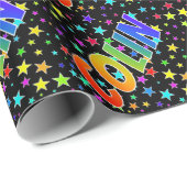 Regenboogvoornaam "COLIN" + sterren Cadeaupapier (Rol Hoek)