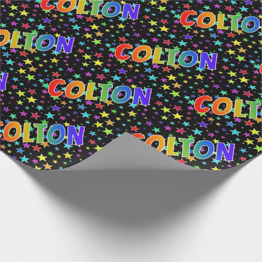 Regenboogvoornaam "COLTON" + sterren Cadeaupapier (Hoek)
