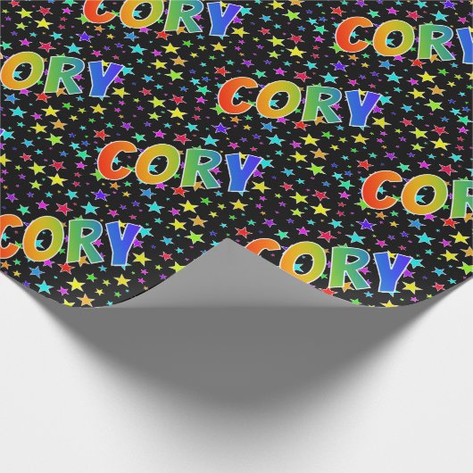 Regenboogvoornaam "CORY" + sterren Cadeaupapier (Hoek)