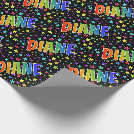 Regenboogvoornaam "DIANE" + sterren Cadeaupapier (Hoek)