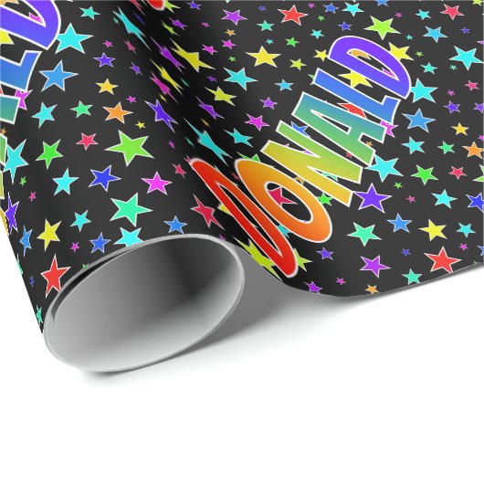 Regenboogvoornaam "DONALD" + sterren Cadeaupapier (Rol Hoek)