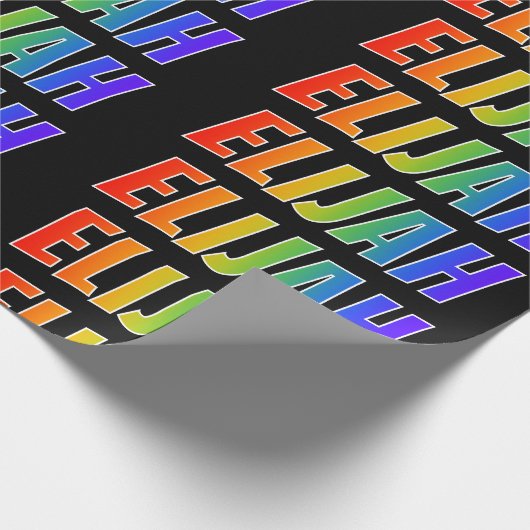 Regenboogvoornaam "ELIJAH"; vun en kleurrijk Cadeaupapier (Hoek)