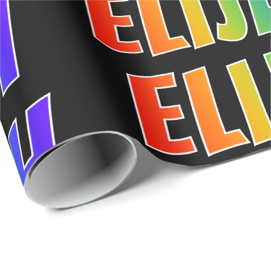 Regenboogvoornaam "ELIJAH"; vun en kleurrijk Cadeaupapier (Rol Hoek)