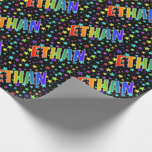 Regenboogvoornaam "ETHAN" + sterren Cadeaupapier (Hoek)