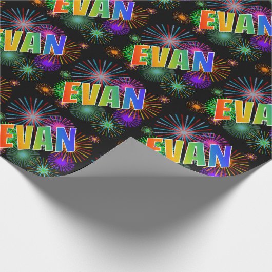 Regenboogvoornaam "EVAN" + Vuurwerk Cadeaupapier (Hoek)