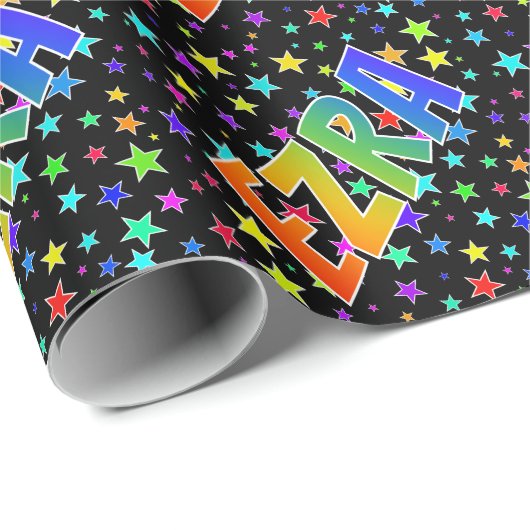 Regenboogvoornaam "EZRA" + sterren Cadeaupapier (Rol Hoek)