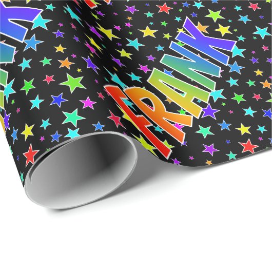 Regenboogvoornaam "FRANK" + sterren Cadeaupapier (Rol Hoek)