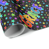 Regenboogvoornaam "GRACE" + sterren Cadeaupapier (Rol Hoek)