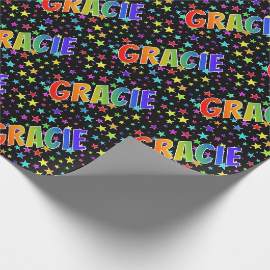 Regenboogvoornaam "GRACIE" + sterren Cadeaupapier (Hoek)