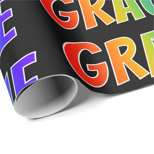 Regenboogvoornaam "GRACIE"; vun en kleurrijk Cadeaupapier (Rol Hoek)