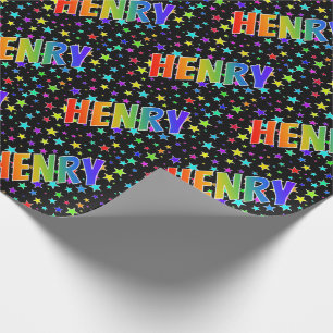 Regenboogvoornaam "HENRY" + sterren Cadeaupapier