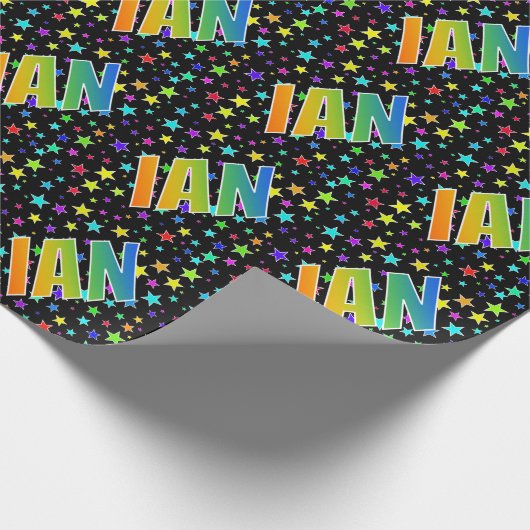 Regenboogvoornaam "IAN" + sterren Cadeaupapier (Hoek)