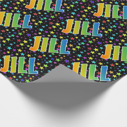 Regenboogvoornaam "JILL" + sterren Cadeaupapier (Hoek)