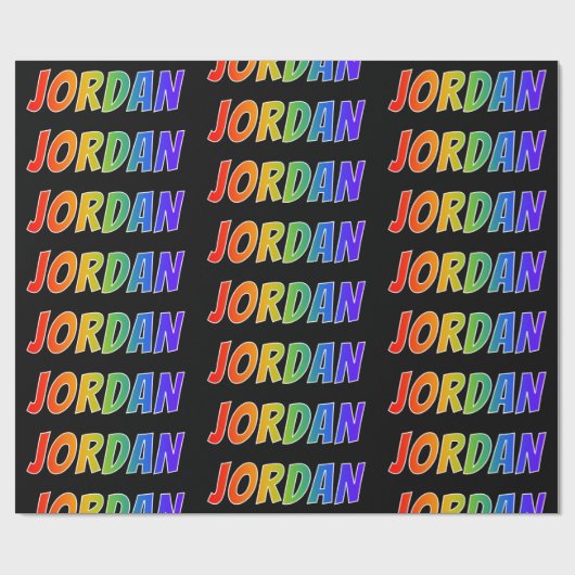 Regenboogvoornaam "JORDAN"; Fun en kleurrijk Cadeaupapier (Vlak)