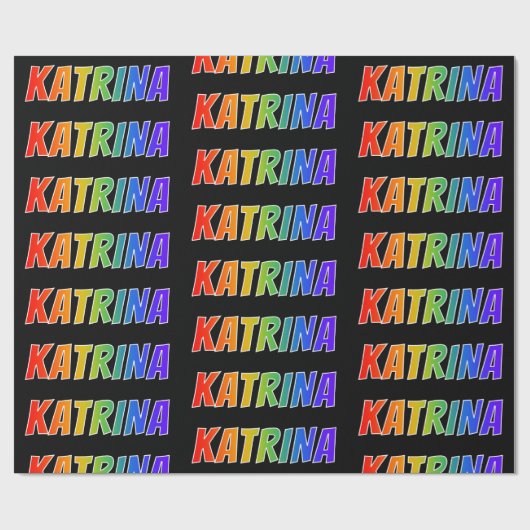 Regenboogvoornaam "KATRINA"; vun en kleurrijk Cadeaupapier (Vlak)