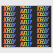 Regenboogvoornaam "KELLY"; Fun en kleurrijk Cadeaupapier (Vlak)