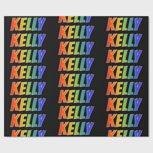 Regenboogvoornaam "KELLY"; Fun en kleurrijk Cadeaupapier (Vlak)