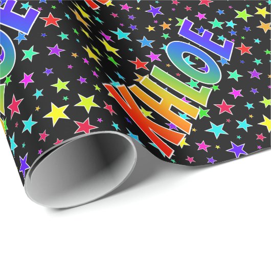 Regenboogvoornaam "KHLOE" + sterren Cadeaupapier (Rol Hoek)