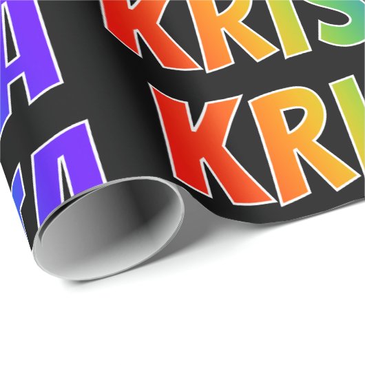 Regenboogvoornaam "KRISTA"; Fun en kleurrijk Cadeaupapier (Rol Hoek)