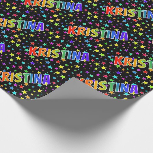 Regenboogvoornaam "KRISTINA" + sterren Cadeaupapier (Hoek)