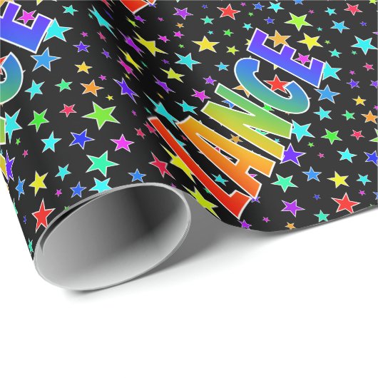 Regenboogvoornaam "LANCE" + sterren Cadeaupapier (Rol Hoek)