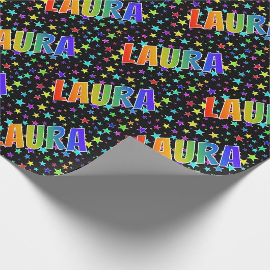 Regenboogvoornaam "LAURA" + sterren Cadeaupapier (Hoek)